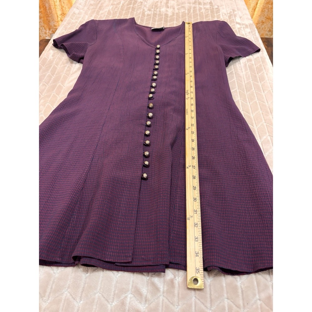 D.B.Y. Ltd. Vintage Burgundy Gingham Mini Dress M/L Dark Academia Grunge Goth - Picture 12 of 15